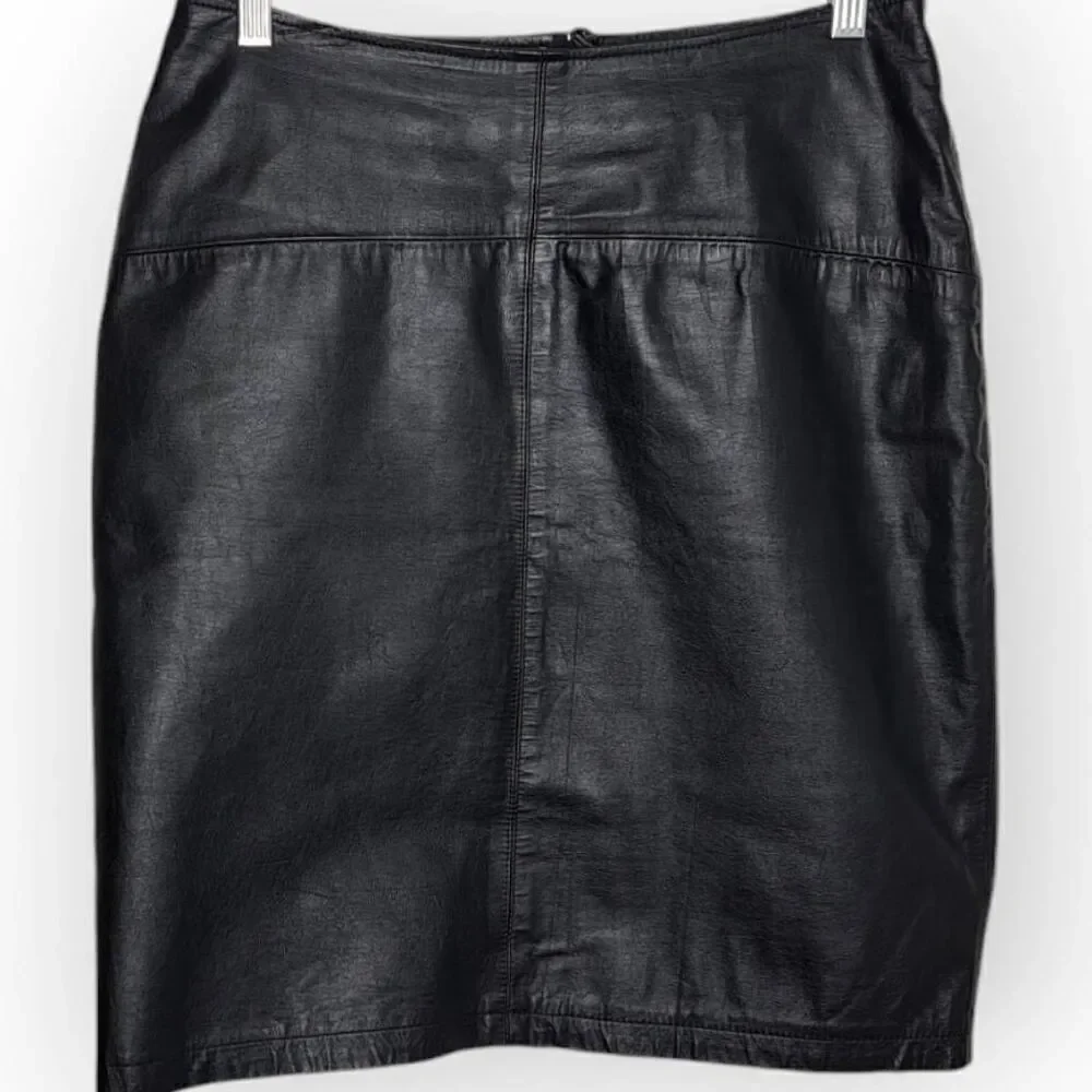 Limited Express Women's Vintage 90s Genuine Leather Pencil Midi Skirt Black size